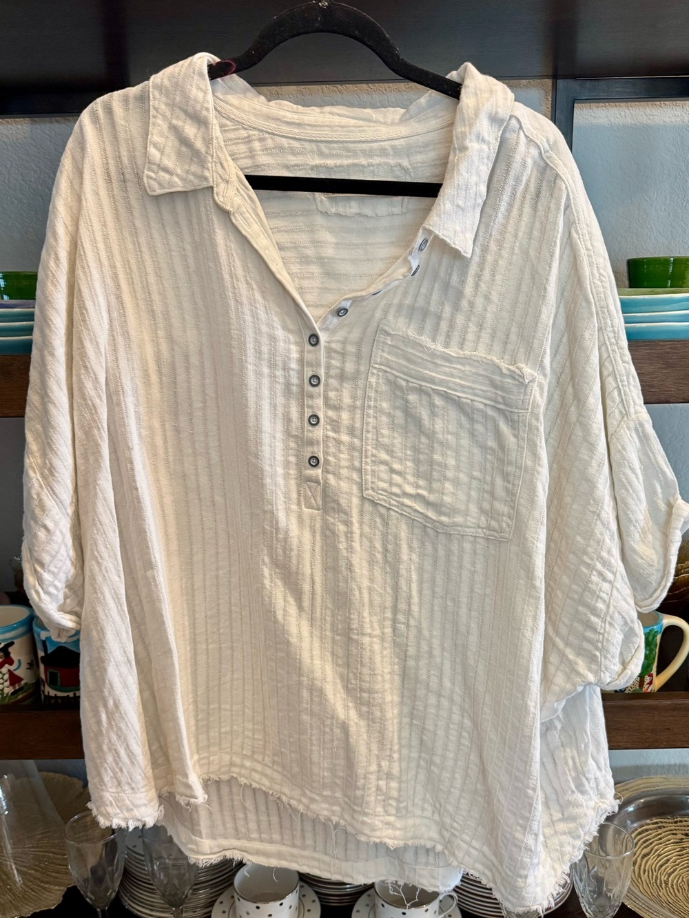 We the Free Casual Lightweight Button Henley Top - Cream